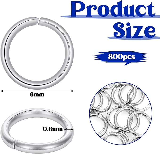 800Pcs 6mm Stainless Steel Jump Rings for Jewelry Making, Metal Split Rings Connectors, 18 Gauge Metal O Rings for DIY Craft Jewelry Making Necklaces Bracelet Earrings Keychains
