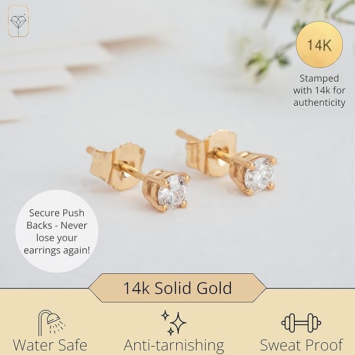 1/4-2 Carat IGI Certified Lab Grown Diamond Stud Earrings | Solitaire Real Diamonds Earring for Women in I-J Color & SI1-SI2 Clarity | 14K Gold Diamond Studs with Secure Backs by MAX + STONE