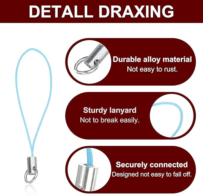 HARFINGTON 100Pcs Clasp Cords Clasp Strap Lanyard Charm Short Finger Rope with Lobster Clasp for Cellphone Cases Keychain DIY Jewelry Making, Lake Blue