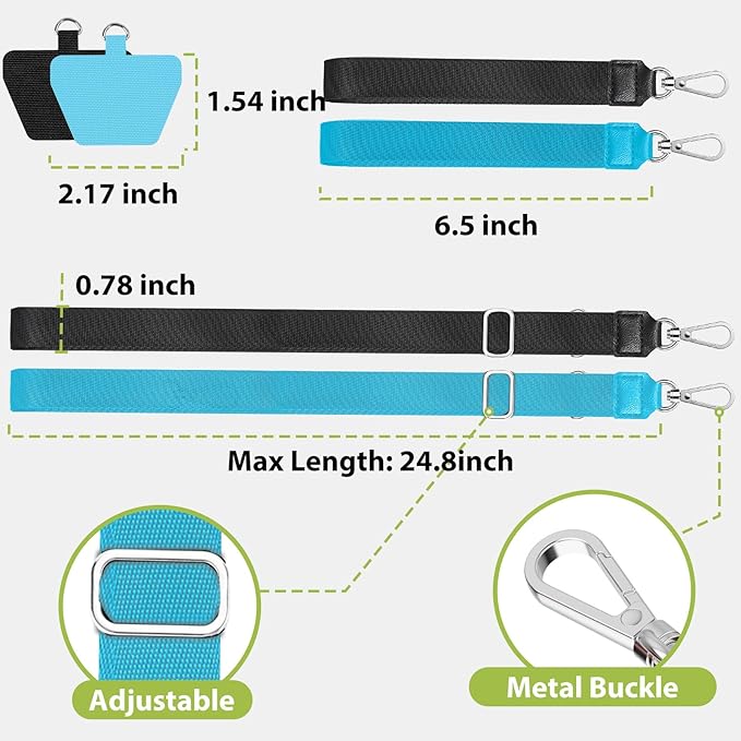 takyu Phone Lanyard, 2 Pack Adjustable Anti-Drop Neck/Wrist Strap with 2 PcsTether Patches, Secure Hands-Free Compatible for iPhone Samsung Perfect for Nurses, Teachers, Travel, Hiking Black+Blue