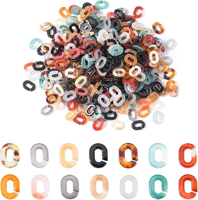 LiQunSweet 560 Pcs 7 Colors Cable Oval Quick Link Connectors Acrylic Linking Rings for Jewelry Making Chains Making