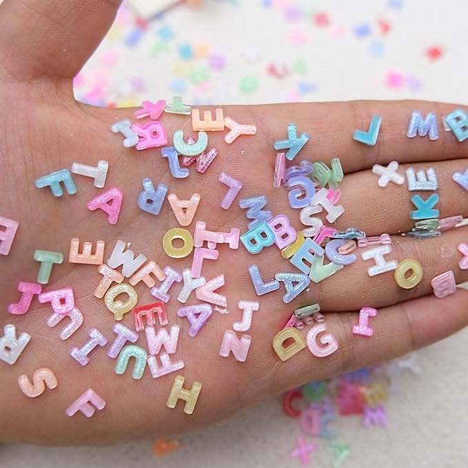 300 Pcs Letter Nail Art Charms, CYHYII 3D Mixed Candy Colorful Letter Resin Nail Rhinestones Shiny Glitter Nail Gems DIY Manicure Nail Decoration Accessories for Women Girls