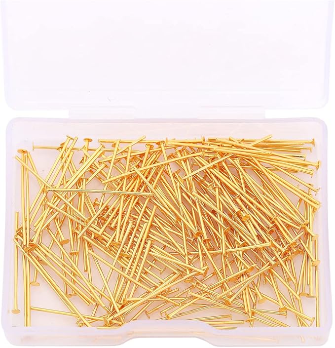 18K Gold Plated Flat Head Pins Non Tarnish 25mm 200pcs for Jewelry Making Findings