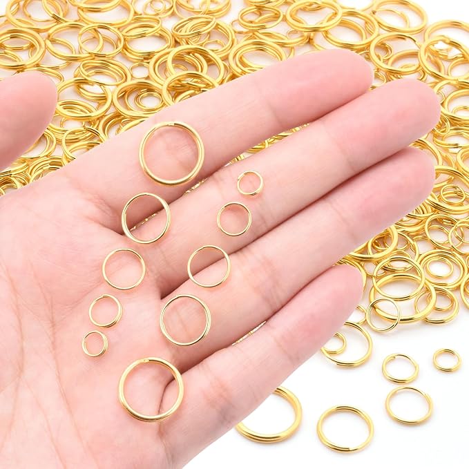 500pcs Assorted 5 Size Small Split Ring for Key Ring, Metal Keychains Key Rings Pet Collar Tag Double Loops O Jump Rings for Jewelry Making Necklaces Bracelets Earrings DIY Craft Accessories, Gold