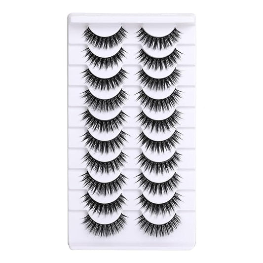 10 Pairs False Eyelashes with Tweezers and High-grade Synthetic Fibers Three-dimensional Long Slender Style Natural Curl Realistic Look Durable Long-lasting Suitable for Daily Comm (Black-C)