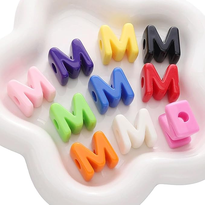 40 PCS Letter Beads 3D Acrylic 21mm x 21mm M Loose for Jewelry Making Key Chains Bracelet Necklaces Keychain Phone Bag Chain (Mixed Color M)