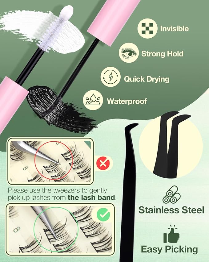 Natural Lash Clusters Kit Short Lash Extension Kit Wispy Eyelash Clusters 8-10-12MM Cluster Eyelash Extensions Manga Cluster Lashes Fairy Individual Lashes DIY CC Curly Eyelash Extension by Lvmixwig