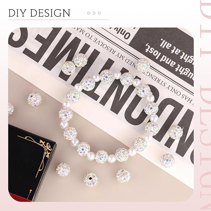 200 Pcs Crystal AB Rhinestone Beads for Jewelry Making, Sparkle Crystal Clay Christmas for Bracelet Baseball Necklace Earring Crafting and DIY, Shiny Round Shamballa Disco Ball Beads Bulk