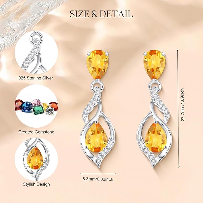 FANCIME Gift for Women Birthstone Earrings for Her Teardrop Birthstone Earrings S925 Sterling Silver infinity Love Birthday Gifts for Mom Women