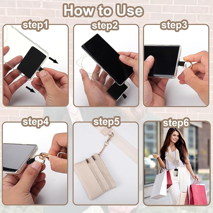 XANGNIER Clip and Go Strap for Phone with Wallet Crossbody, Phone Strap with Zippered Wallet, Adjustable Anti Theft Cellphone Lanyard for Women, Cellphone Chain Accessories,Multicolor 12