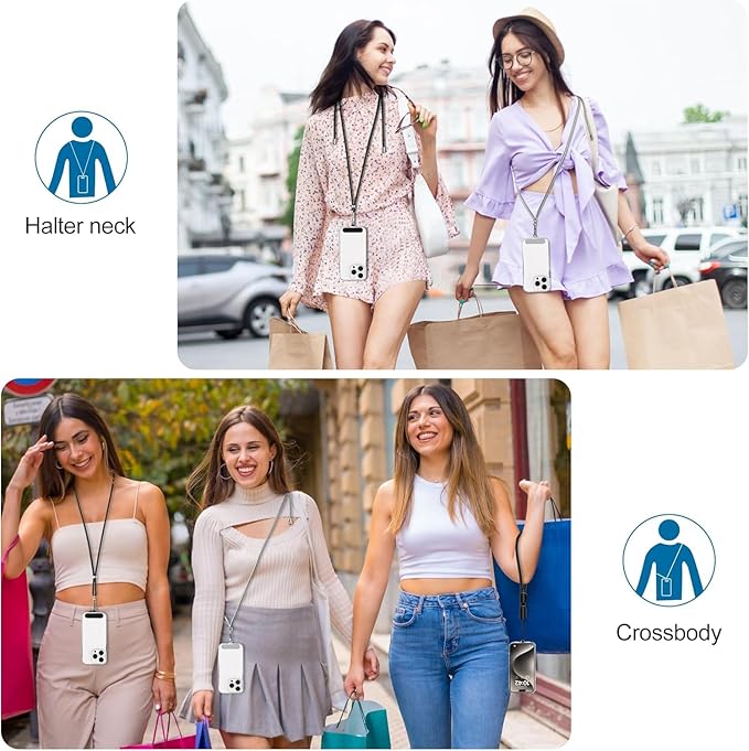 takyu Cell Phone Lanyard, Crossbody Phone Lanyard 1 Pack Adjustable Neck Strap and 1 Pcs Phone Wrist Strap with 2x Phone Tether Patches for Most Smartphones-Black