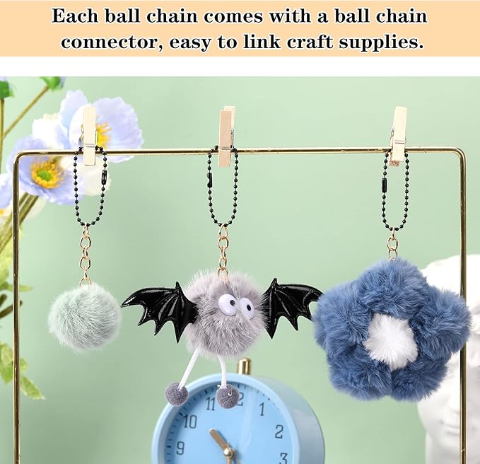 SANNIX 100Pcs Ball Beads Chain, Metal Hanging Chains 4.72 Inch Ball Chain Keychains with Connectors for Hanging Keychain Decoration(Black)