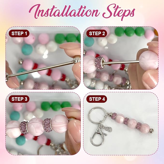 84Pcs Beadable Keychain Set, DIY Making Kit with Metal Key Rings, Silicone Beads and Spacer Beads for Crafts and Personalized Gifts