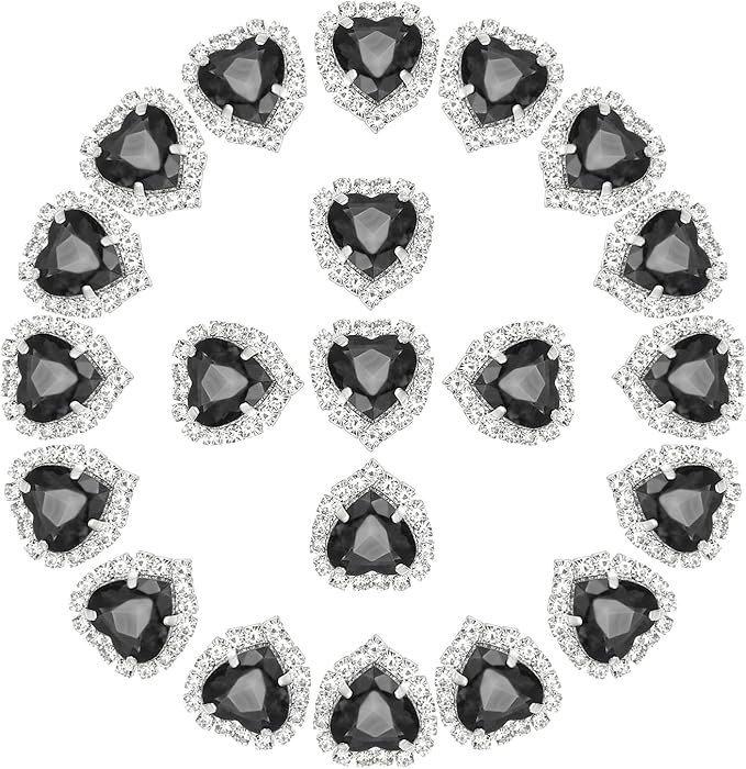 PATIKIL 30PCS Heart Rhinestones, Sew on Rhinestones Buttons Crystal Heart Nail Charm Embellishment Flatback Diamond for Sewing DIY Clothing Wedding, Black