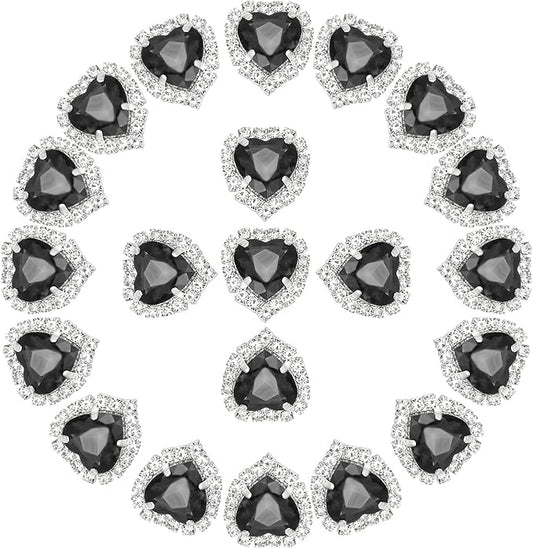 PATIKIL 30PCS Heart Rhinestones, Sew on Rhinestones Buttons Crystal Heart Nail Charm Embellishment Flatback Diamond for Sewing DIY Clothing Wedding, Black