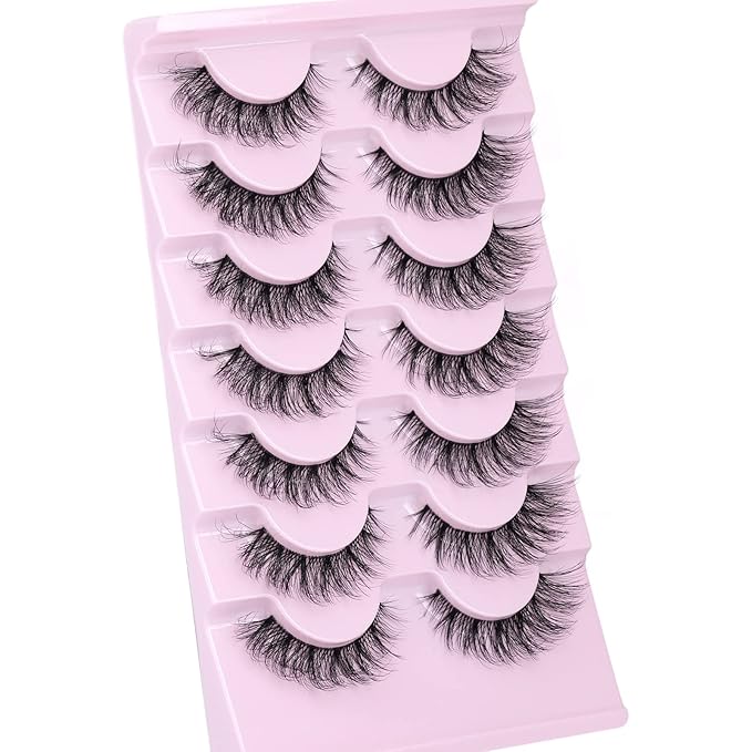 False Eyelashes Natural Wispy D Curl False lashes Clear Band zanlufly Russian Strip Lashes Fluffy Eyelashes 3D Effect Cat Eye False Eyelashes 7 Pairs Pack