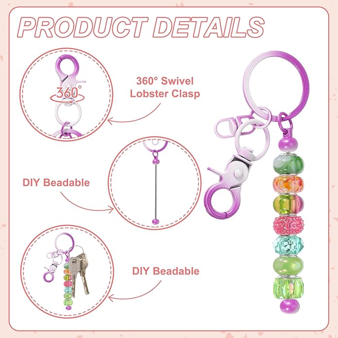 uxcell Beadable Keychain, Keychain Making Supplies, Blank Bead Metal Chain Bars for DIY Crafts Jewelry Making Gift