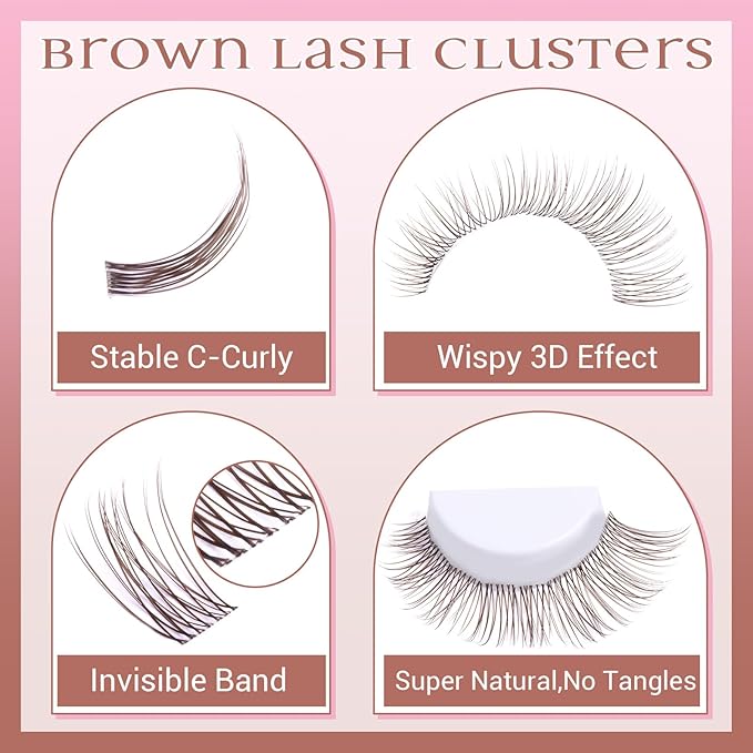 Brown Lash Clusters Natural Eyelash Clusters Invisible Band Brown Lash Extension C Curly Dark Brown Wispy Lash Extension DIY Individual Eyelash Extension by zanlufly