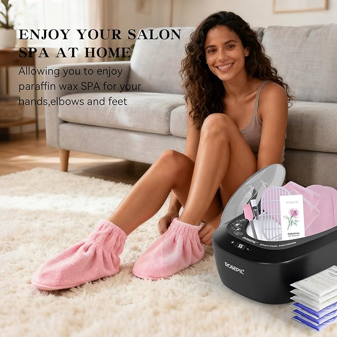 Rosepil Intelligent Paraffin Wax Machine for Hands and Feet, Pro Wax Warmer, Full-Automatic, 6 Pcs Wax Included, Spa-Grade Bath for Home and Salon