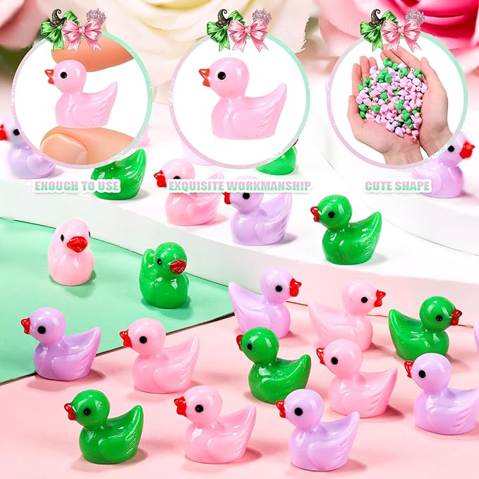 240 Pcs Witch Theme Mini Resin Ducks Miniature Green and Pink Tiny Small Duck Figurines Bulk for Birthday Party Favor Gift DIY Craft Dollhouse Garden Decor