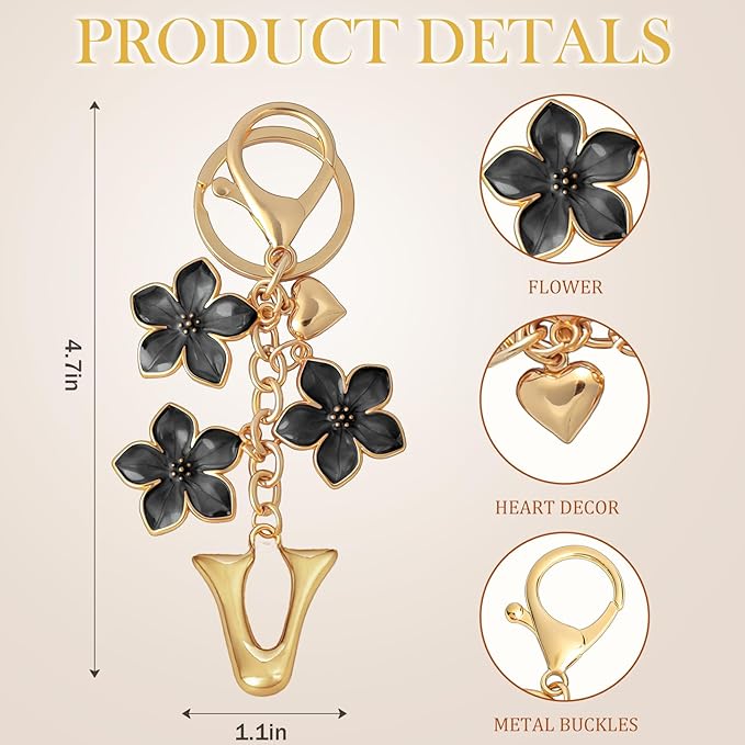 Snycler Bubble Initial Keychain Graceful Flower for bags car remote–A-Z Letter Charms for Women