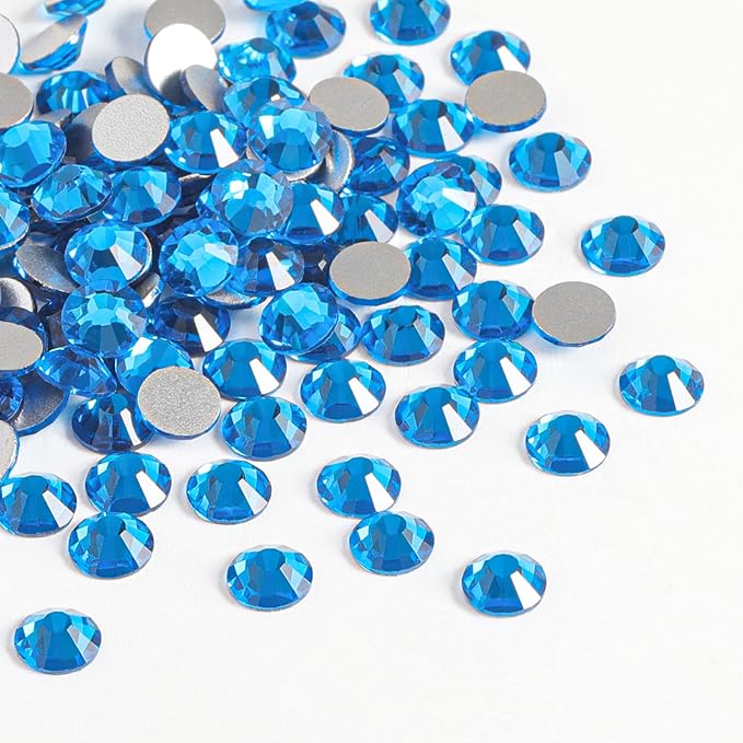Beadsland 144pcs Flat Back Crystal Rhinestones Round Gems for Nail Art and Craft Glue Fix, Capri Blue, SS40, 8.4-8.7mm