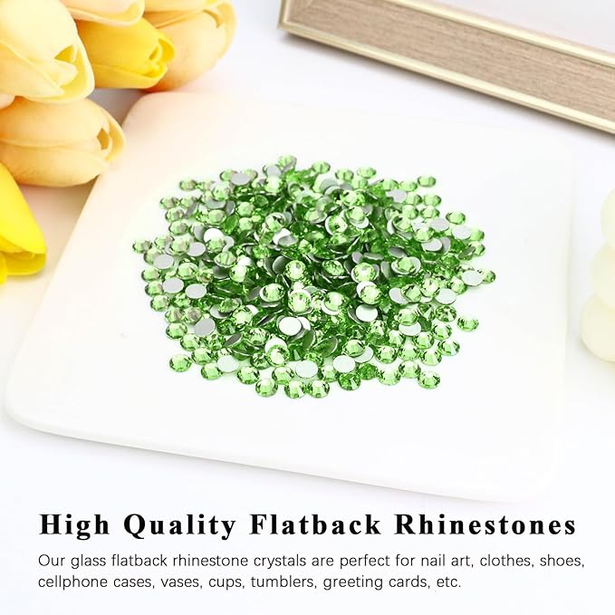 1440PCS SS12 Crystal Glass Flatback Rhinestones, Round Flat Back Crystal Gems for Nail Art and Craft Clothes, Glue Fix Diamond Stones Light Green (2.9-3.0mm)