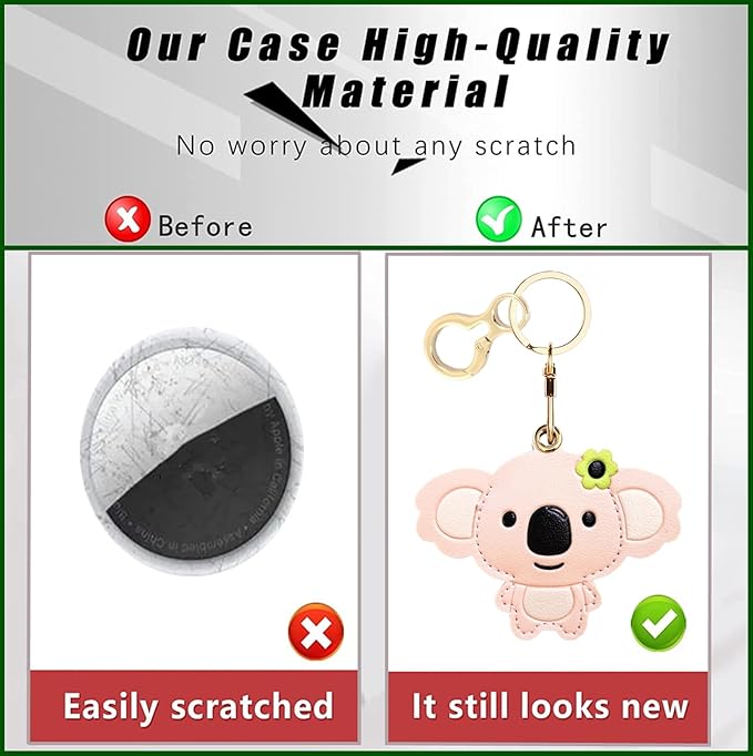 Leather Keychain Holder Case Compatible with AirTag,Cute Protective Cover with Keyring,Anti-Scratch Finder GPS Tracker Case for Wallet Keys,Bag,Pets(Koala Pink)