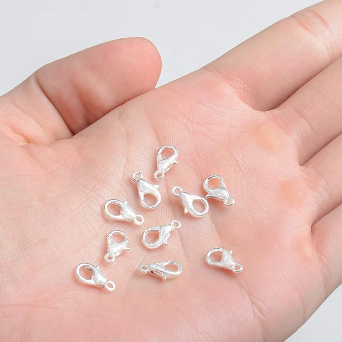 AD Beads 50 Pieces Lobster Claws Clasps Plus 100 Pieces 5mm Match Color Open Jump Rings Suitable for Necklace Bracelets Jewelry (6x10mm, Silver)