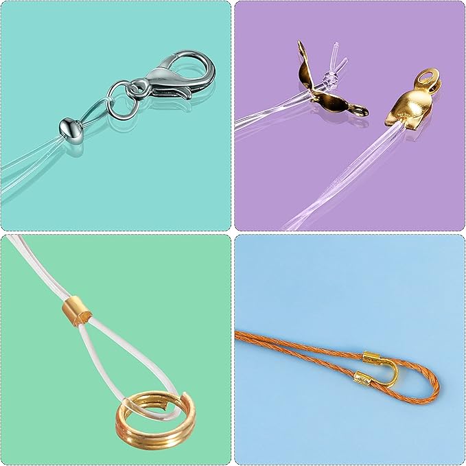 2100 Pieces Brass Tube Crimp Beads Wire Guardians Bead Tips Knot Covers for DIY Jewelry Bracelets Necklaces Making(Assorted Colors)
