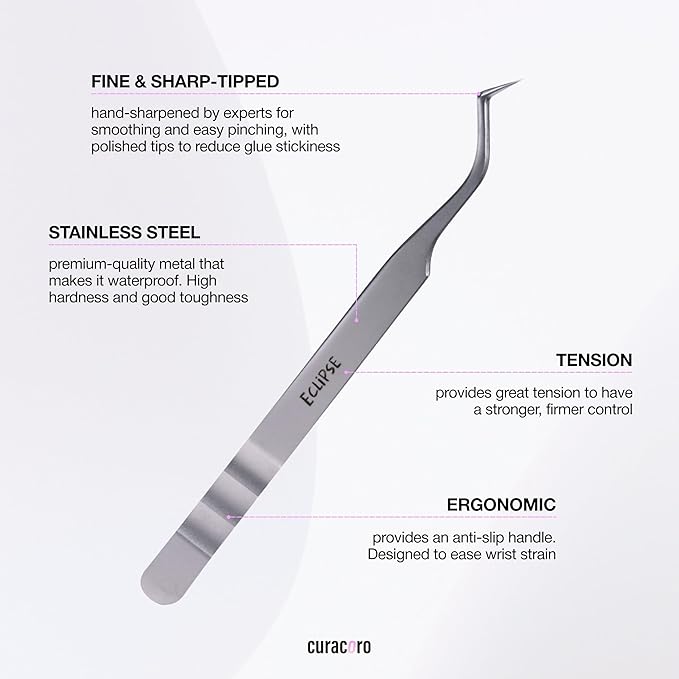 Curacoro Lash Tweezers for Eyelash Extensions - LashSmith 90° Tweezer for Easy Fan, Promade Fan & Multi-layered Lashes