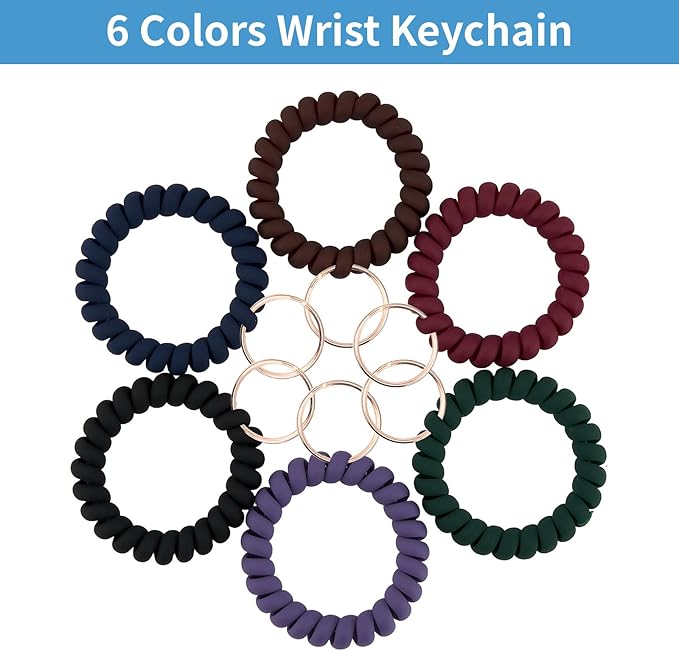 Spiral Keychain Stretchy Wrist Coil Bracelet Key Chain Waterproof Wristlet Key Holder for Pool, Sauna, Sports, Gym