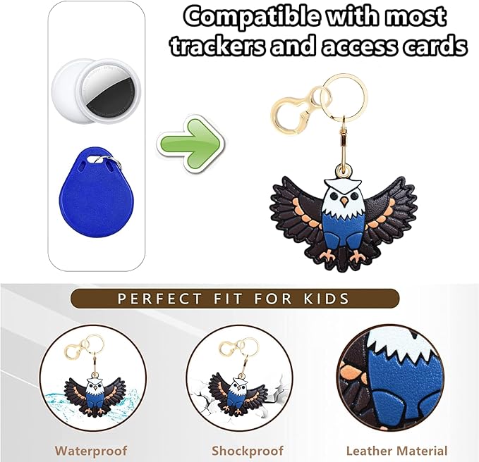 Leather Keychain Holder Case Compatible with AirTag,Cute Protective Cover with Keyring,Anti-Scratch Finder GPS Tracker Case for Wallet Keys,Bag,Pets(Owl Blue)