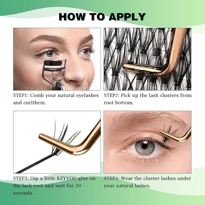 Lash Clusters 300pcs Individual Lashes 30D 0.07D Curl 10mm DIY Eyelash Extension KEYYOU Large Tray Volume Soft&Natural Cluster Lashes(30D-0.07D,10）