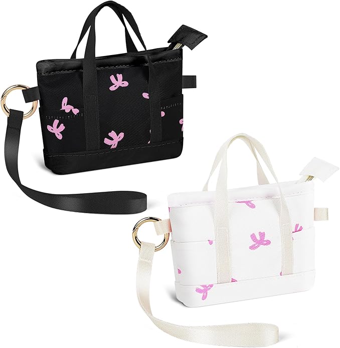 2 Pack Coin Purse Keychain, Mini Tote Bag Keychain with Wristlet, Cute Makeup Pouch Bag Wallets Accessories