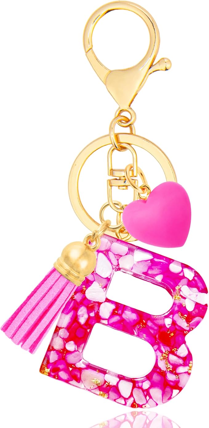 Initial Keychains for Women with Cute Heart Resin - Alphabet Letter Keychain for Bag, Backpacks, Purse or Car key