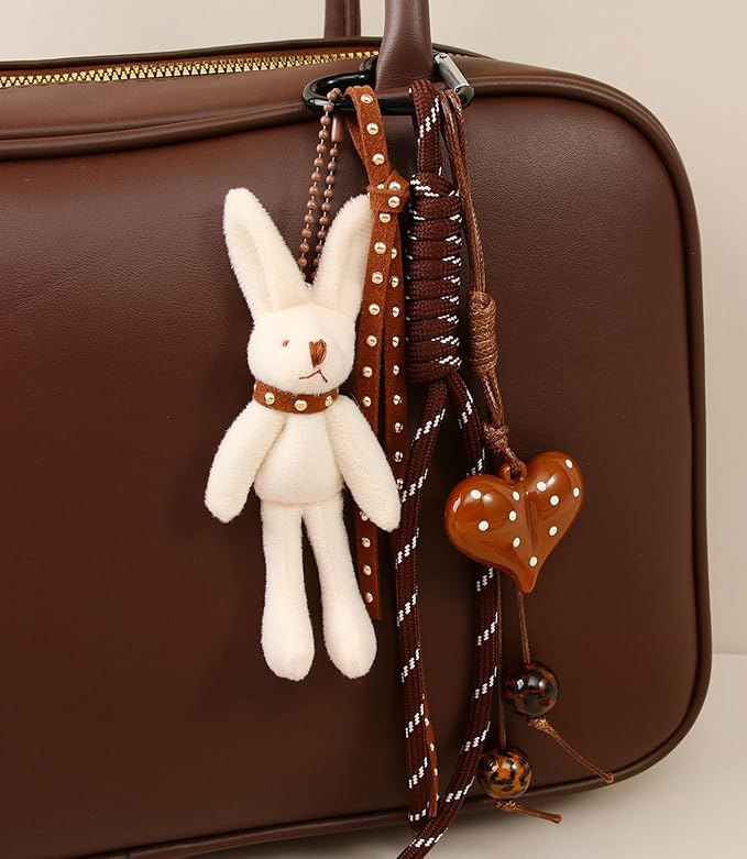 Kawaii Plush Keychain Purse Charms Cute Brown Bag Charms for Women Handbags