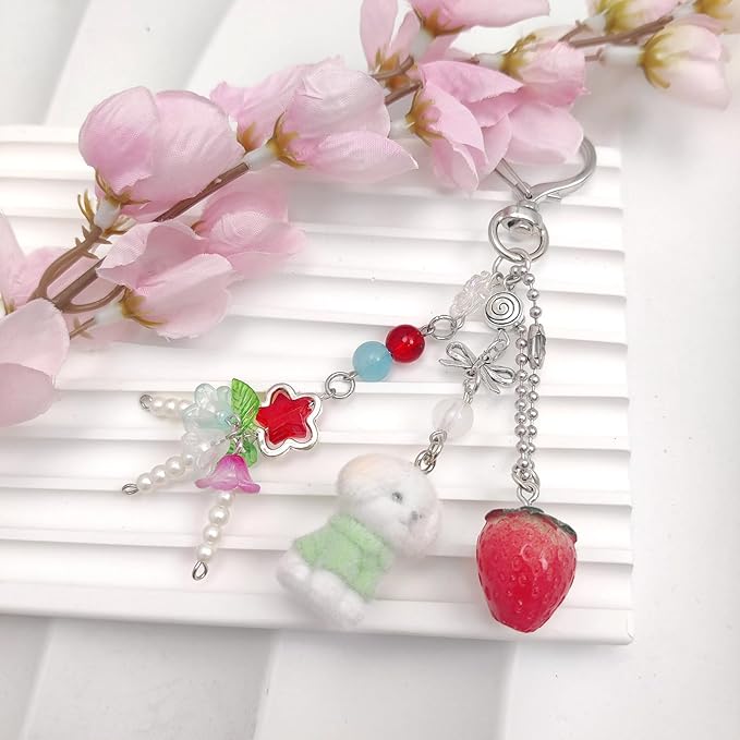 Cute Pink Keychain,Fuzzy Cat Keychain Aesthetic Y2K KeychainStylish KeychainsAccessories