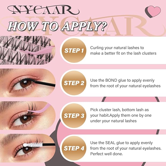 NYCAAR Lash Clusters Kit Wispy&Natural Look Lash Extension Kit D Curl 120Pcs Fluffy Individual Anime Lashes 8-18mm Eyelash Extension Kit with Bond and Seal,Remover,Applicators DIY at Home(NY04)