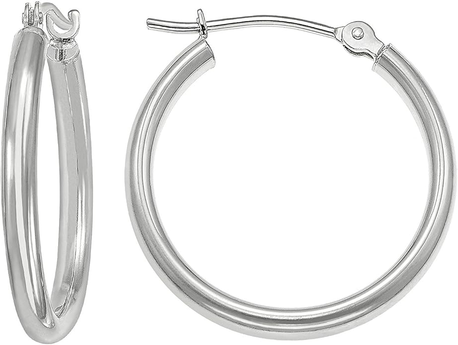 14k White Gold Classic Round Hoop Earrings
