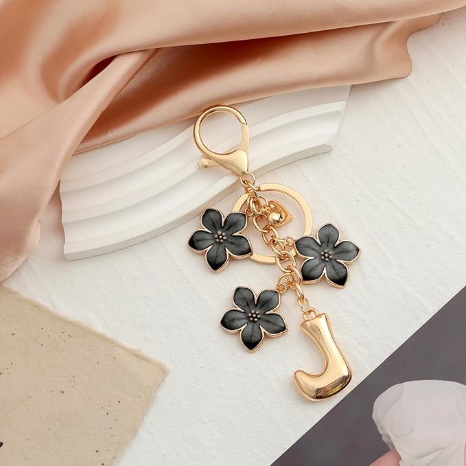 Snycler Bubble Initial Keychain Graceful Flower for bags car remote–A-Z Letter Charms for Women