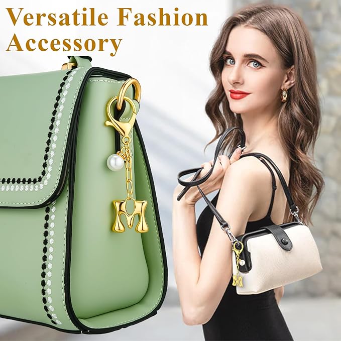 VICKHU Gold Plated Bubble Initial Letter Cute Keychain for Women Car Key Purse Decorative Keyring Handbag Charms Fashion
