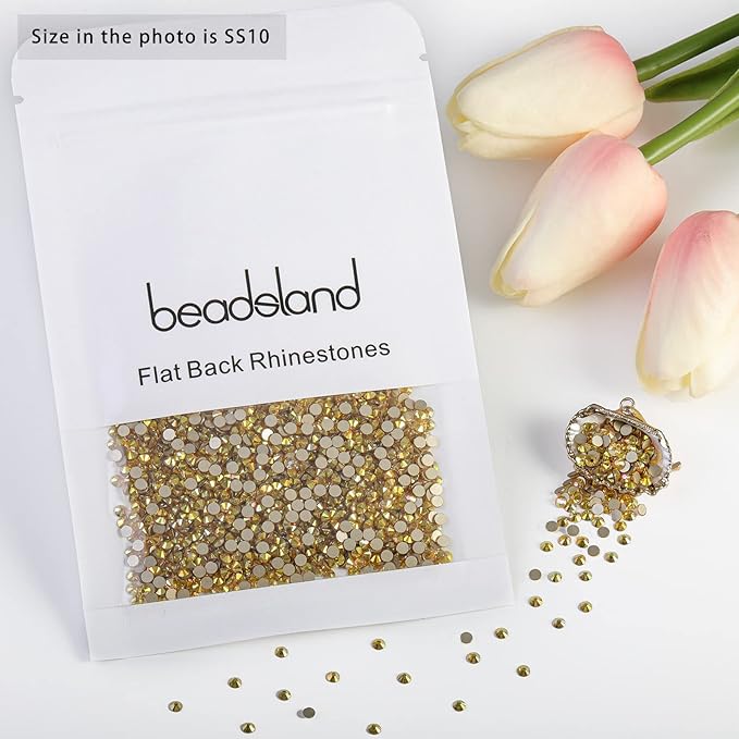 beadsland Flat Back Crystal Rhinestones Round Gems, Metal Sunlight (2.7-2.8mm) SS10/1440pcs