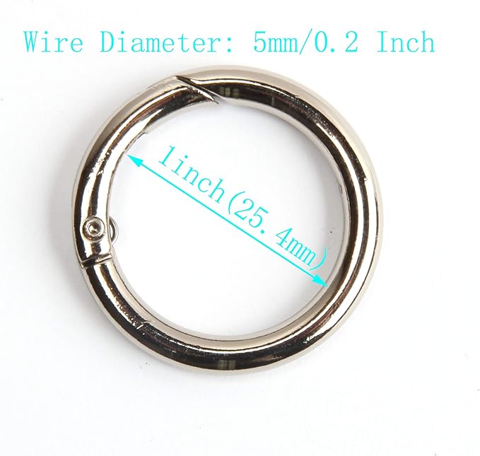 15pcs Trigger Spring O Rings Round Carabiner Clip Snap for Keyrings Buckle, Bags,Purses (Silver, 1 inch)