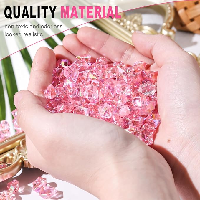 DomeStar 550PCS Bright Pink Vase Fillers, Acrylic Fake Crushed Ice Rocks Pink Gems Crystals Plastic Diamonds for Vase Fillers Centerpiece Fish Tank Table Scatter Photography Props Display Decoration