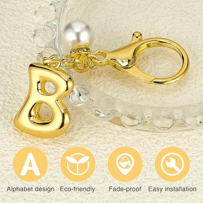 VICKHU Gold Plated Bubble Initial Letter Cute Keychain for Women Car Key Purse Decorative Keyring Handbag Charms Fashion