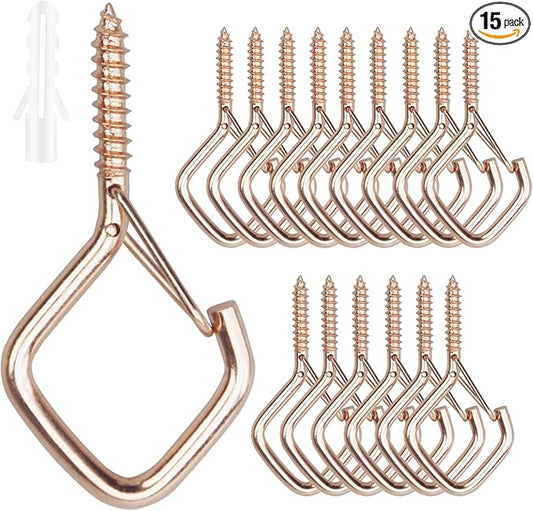 15 Pcs Rose Gold Eye Hooks Screw Heavy Duty,Ceiling Hooks for Hanging Plants,String Lights,Cup,Wind Chime,Bird Feeders. Plant Hanger Indoor&Outdoor