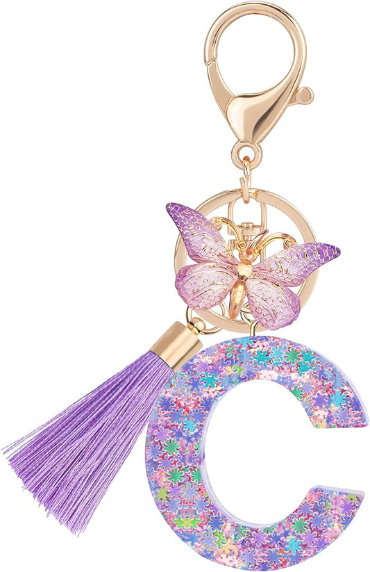Suweibuke Cute Pink Key Chains for Women Girls, Initial Letter Keychains with Tassel, Charms for Key Purse Handbags Backpacks