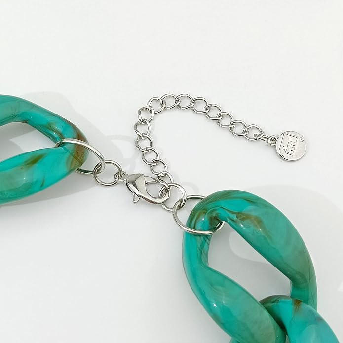 Firstmeet Chunky Acrylic Necklace Smooth Chain Link Cool Statement Choker Cuban Style Jewelry Gift for Women