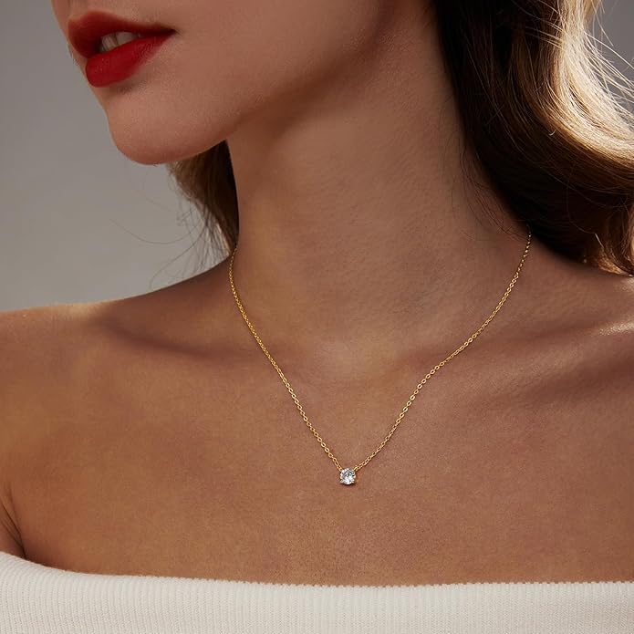 Luxval Diamond Pendant Gold Necklace for Women，Dainty 18k Gold Plated Choker Necklaces Simple Gold Jewelry Gifts for Women Girls